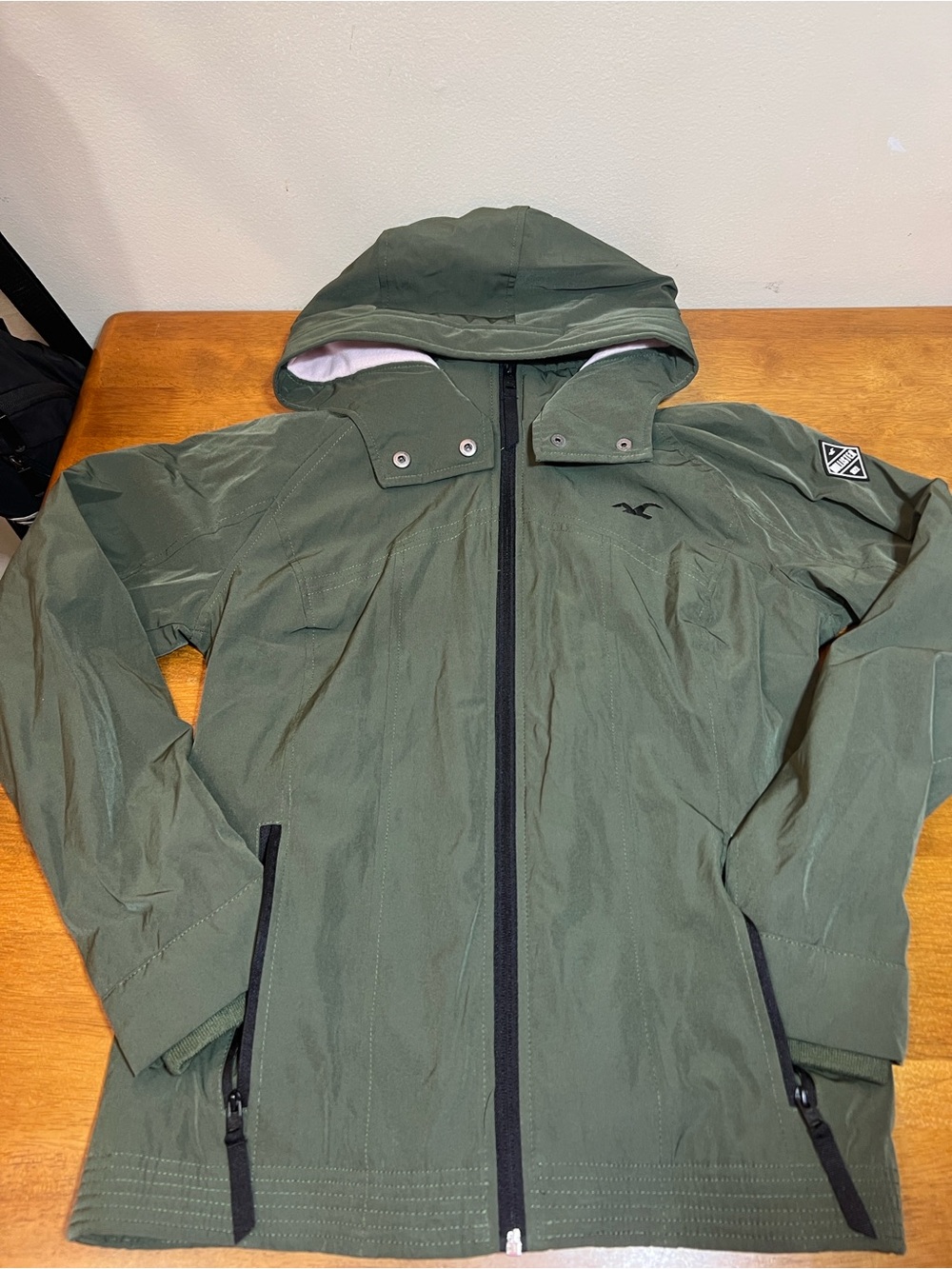 Hollister All-Weather Jacket Women's Medium Olive Green Pink Fleece Lined